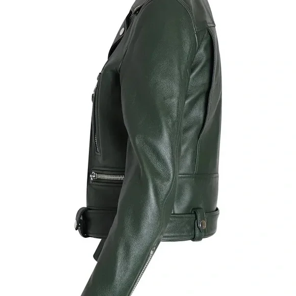 Dark Green Acme Leather Biker Jacket - Picture 2 of 4